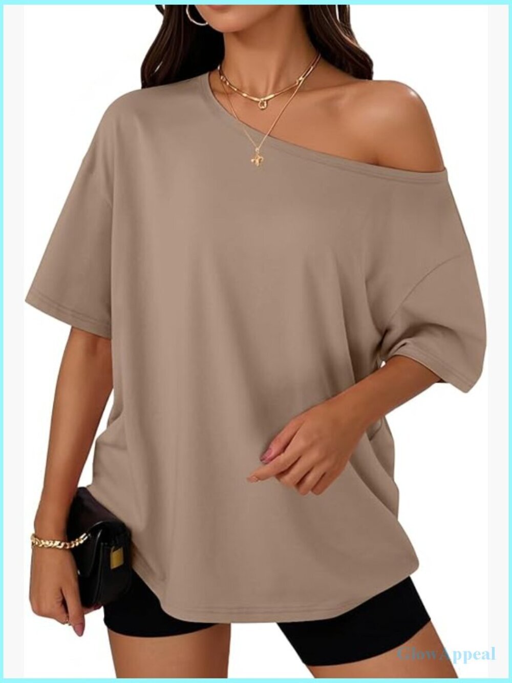Oversized Off Shoulder T-Shirt Short Sleeve Tee Loose Fit Summer Top